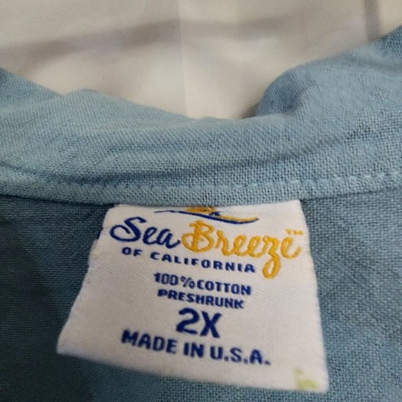 Sea Breeze Top Womens Plus Size Buton Up Collared 100% Cotton Blue Light Weight - Picture 10 of 11